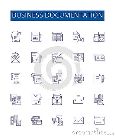 Business documentation line icons signs set. Design collection of Business, Documentation, Reports, Policies, Guidelines Vector Illustration