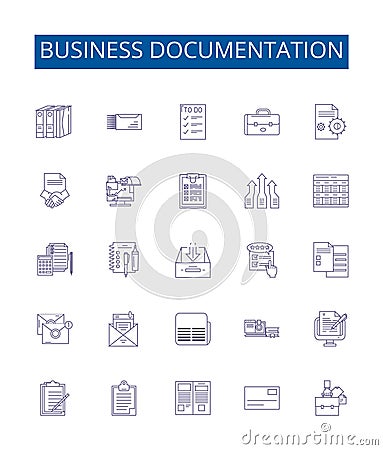 Business documentation line icons signs set. Design collection of Business, Documentation, Reports, Policies, Guidelines Vector Illustration