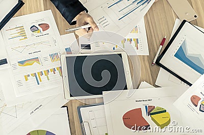 Business documents with charts growth, keyboard and pen Stock Photo