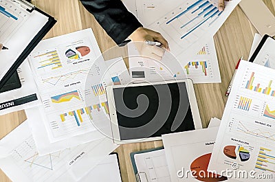 Business documents with charts growth, keyboard and pen Stock Photo