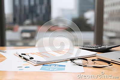 business documents with charts growth, keyboard and pen. workplace businessman Stock Photo