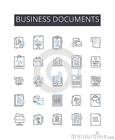 Business documents line icons collection. Contracts, Agreements, Invoices, Proposals, Quotes, Receipts, Purchase orders Vector Illustration