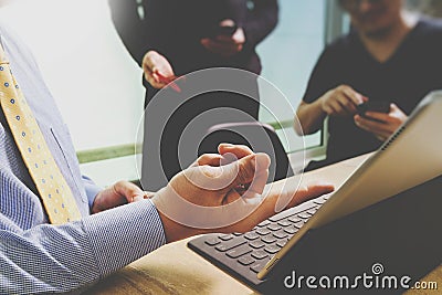 business documents on office table with smart phone and laptop c Stock Photo