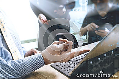 business documents on office table with smart phone and laptop c Stock Photo