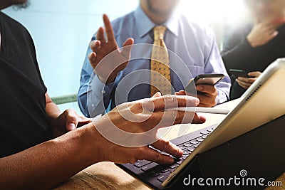 business documents on office table with smart phone and laptop c Stock Photo