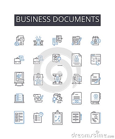 Business documents line icons collection. Contracts, Agreements, Invoices, Proposals, Quotes, Receipts, Purchase orders Vector Illustration