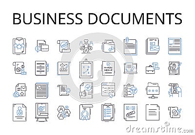 Business documents line icons collection. Contracts, Agreements, Invoices, Proposals, Quotes, Receipts, Purchase orders Vector Illustration