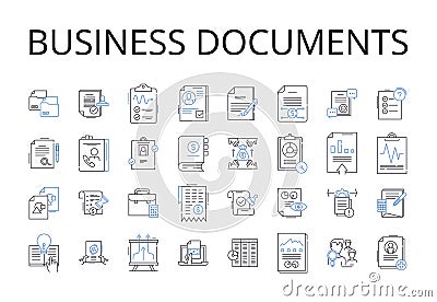 Business documents line icons collection. Contracts, Agreements, Invoices, Proposals, Quotes, Receipts, Purchase orders Vector Illustration