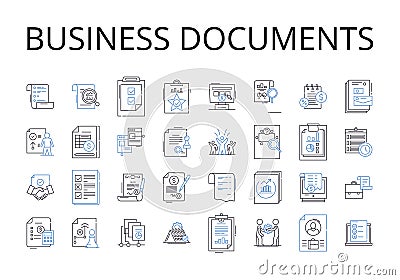 Business documents line icons collection. Contracts, Agreements, Invoices, Proposals, Quotes, Receipts, Purchase orders Vector Illustration