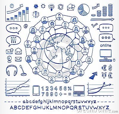 Business doodle concept of connecting people. Vector Illustration