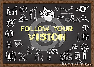 Business doodle about follow your vision on chalkboard. Vector Illustration