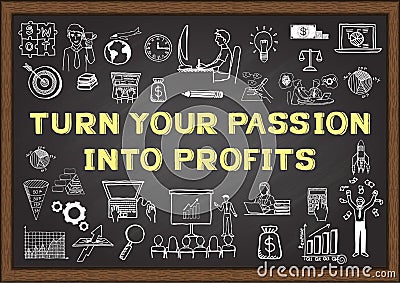 Business doodle with phrase TURN YOUR PASSION INTO PROFITS on chalkboard Vector Illustration