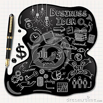 Business doodles icons set. Ink concept. Vector Illustration