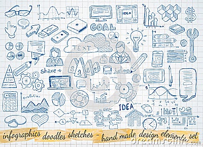 Business doodles Sketch set : infographics elements isolated Vector Illustration