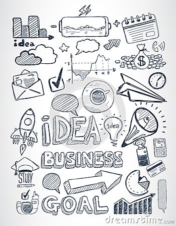 Business doodles Sketch set : infographics elements , Vector Illustration