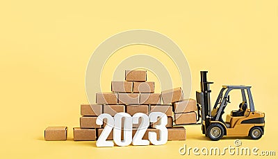 2023 Business ecommerce or export , import concepts with text number on product box order Stock Photo