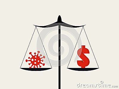 Business or economy versus health threat by coronavirus, covid-19. Easing of restrictions, lockdown to reopen businesses Vector Illustration