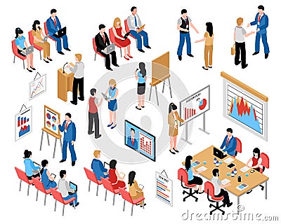 Business Education And Coaching Isometric Icons Set Vector Illustration