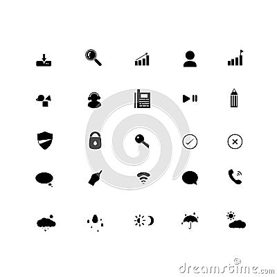 Business, education, security, contact and weather icons black s Vector Illustration