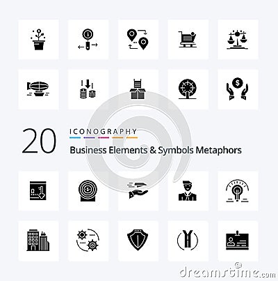 20 Business Elements And Symbols Metaphors Solid Glyph icon Pack like avatar student hand user receive Vector Illustration