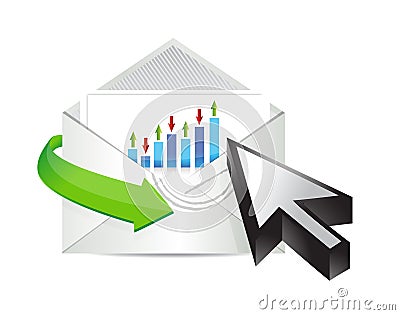 Business email with an inside graph and cursor Cartoon Illustration