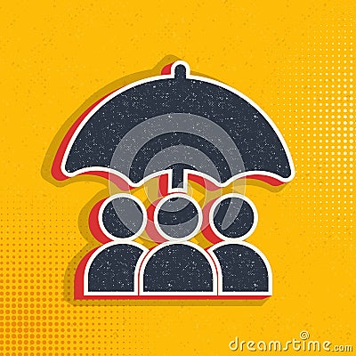 Business, employee, group, insurance pop art, retro icon Cartoon Illustration