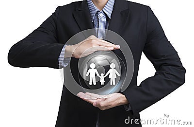 Business employees protecting customer care concept family Stock Photo