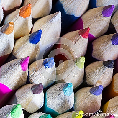 Business end of group colored pencils Stock Photo
