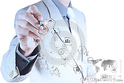 Business engineer hand works industry diagram on virtual compute Stock Photo