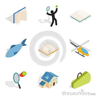 Business entertainment icons set, isometric style Vector Illustration
