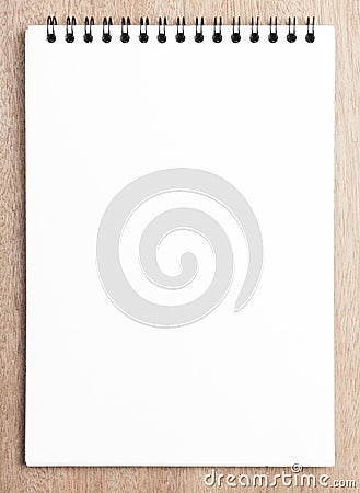 Business essentials. Top view of spiral blank notebook. Stock Photo