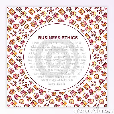 Business ethics concept with thin line icons: union, trust, honesty, responsibility, justice, commitment, no to racism, teamwork, Vector Illustration