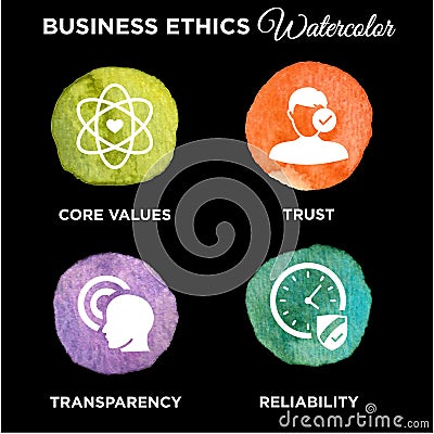 Business Ethics Icon Set Watercolor Vector Illustration