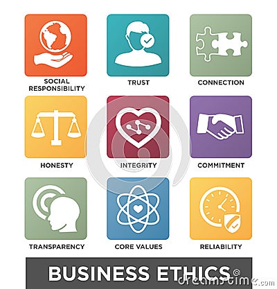 Business Ethics Solid Icon Set Vector Illustration