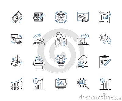 Business evaluation outline icons collection. Business, Evaluation, Rating, Analysis, Assess, Measure, Investigate Vector Illustration