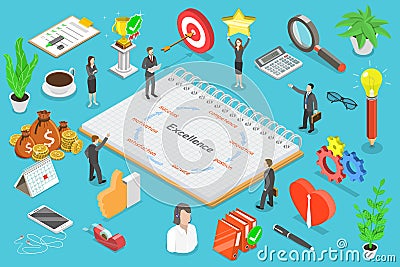 Business excellence isometric flat vector conceptual illustration. Vector Illustration