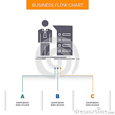 Business, explanation, graph, meeting, presentation Business Flow Chart Design with 3 Steps. Glyph Icon For Presentation Vector Illustration