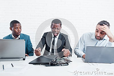 Business failed. Furious manager in company office Stock Photo