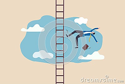 Business failure, aim too high and accident fall from ladder of success, career or job position demote or investor losing money Stock Photo