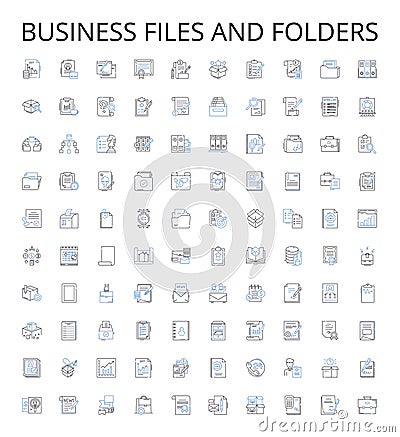 Business files and folders outline icons collection. file, folder, document, report, spreadsheet, presentation, proposal Vector Illustration