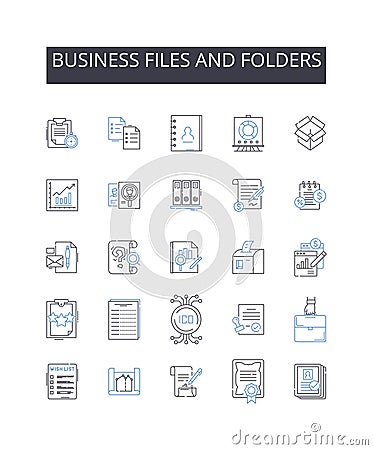 Business files and folders line icons collection. Work documents, Corporate papers, Company records, Enterprise files Vector Illustration