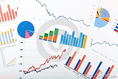 Business finance analytics - papers with graphs and charts Stock Photo