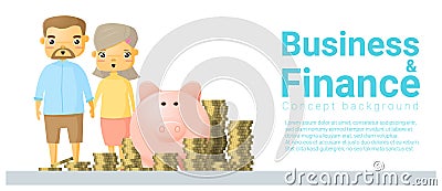 Business and Finance concept background with family saving money Vector Illustration