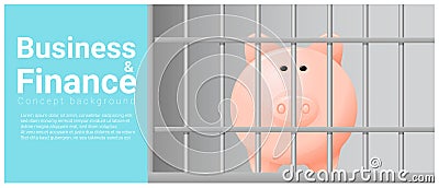 Business and Finance concept background with piggy bank in jail Vector Illustration