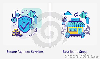 Business and Finance Concept Icons, Secure Payment Services, Best Brand Store Vector Illustration