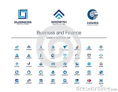 Business and finance creative symbols set. Global banking, stock marketing abstract business logo concept. Growth arrow Vector Illustration