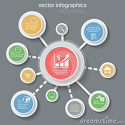 Business finance data flat vector infographic: icons connected Vector Illustration