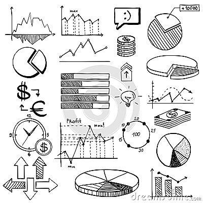 Business finance doodle hand drawn elements with Vector Illustration