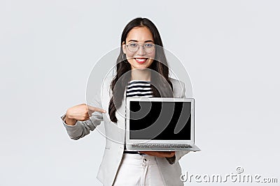 Business, finance and employment, female successful entrepreneurs concept. Professional real estate broker showing Stock Photo