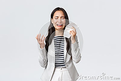 Business, finance and employment, female successful entrepreneurs concept. Uneasy distressed asian office lady feeling Stock Photo